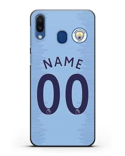 Именной чехол ФК Манчестер Сити с фамилией и номером (сезон 2018-2019) голубая форма силиконовый для Samsung Galaxy M20 [SM-M205F]