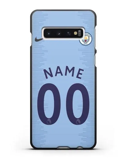 Именной чехол ФК Манчестер Сити с фамилией и номером (сезон 2018-2019) голубая форма силиконовый для Samsung Galaxy S10 [SM-G973F]