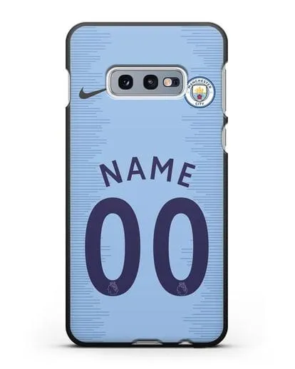 Именной чехол ФК Манчестер Сити с фамилией и номером (сезон 2018-2019) голубая форма силиконовый для Samsung Galaxy S10e [SM-G970F]