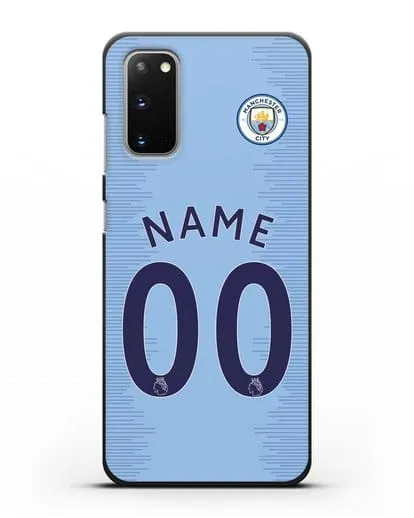 Именной чехол ФК Манчестер Сити с фамилией и номером (сезон 2018-2019) голубая форма силиконовый для Samsung Galaxy S20 [SM-G980F]