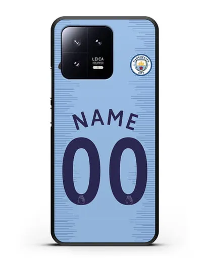 Именной чехол ФК Манчестер Сити с фамилией и номером (сезон 2018-2019) голубая форма силиконовый для Xiaomi 13