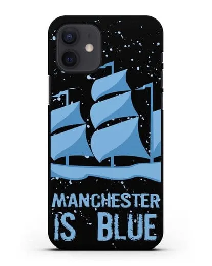 Чехол с рисунком и надписью Manchester is Blue силиконовый для iPhone 12