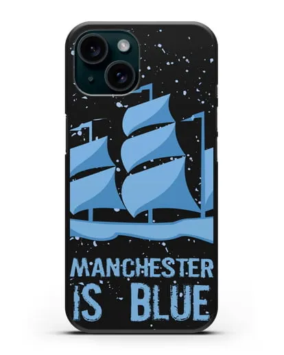 Чехол с рисунком и надписью Manchester is Blue силиконовый для iPhone 15