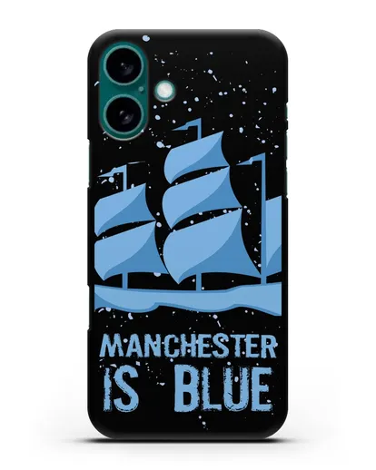 Чехол с рисунком и надписью Manchester is Blue силиконовый для iPhone 16 Plus