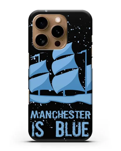 Чехол с рисунком и надписью Manchester is Blue силиконовый для iPhone 16 Pro