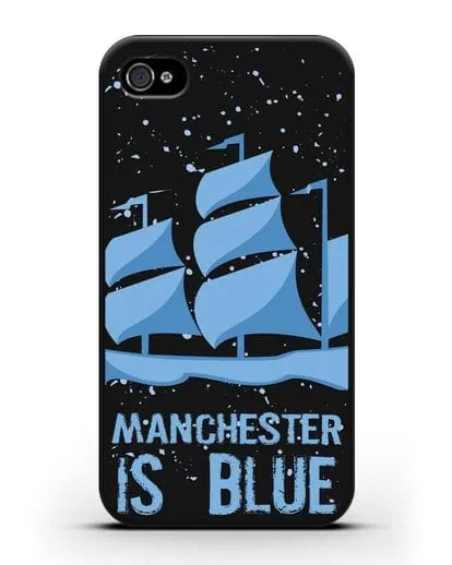 Чехол с рисунком и надписью Manchester is Blue силиконовый для iPhone 4/4s