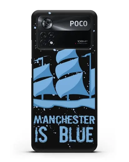 Чехол с рисунком и надписью Manchester is Blue силиконовый для Xiaomi Poco X4 Pro