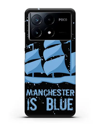 Чехол с рисунком и надписью Manchester is Blue силиконовый для Xiaomi Poco X6 Pro