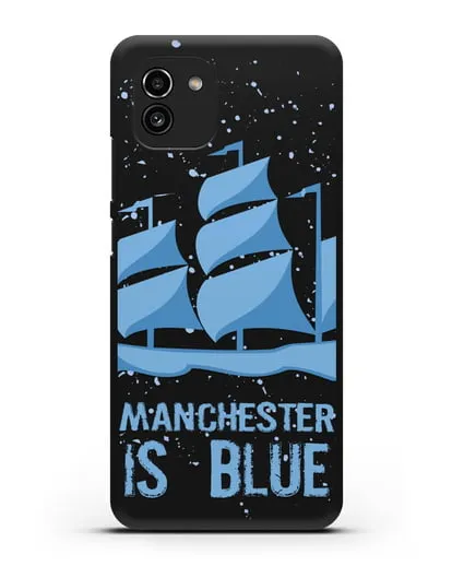 Чехол с рисунком и надписью Manchester is Blue силиконовый для Samsung Galaxy A03 [SM-A035]