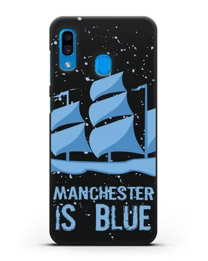 Чехол с рисунком и надписью Manchester is Blue силиконовый для Samsung Galaxy A30 [SM-A305FN]