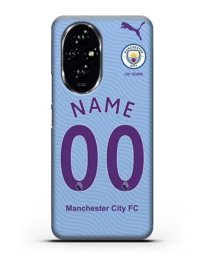 Именной чехол ФК Манчестер Сити с фамилией и номером (сезон 2019-2020) голубая форма силиконовый для Honor 200