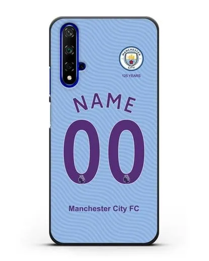 Именной чехол ФК Манчестер Сити с фамилией и номером (сезон 2019-2020) голубая форма силиконовый для Honor 20