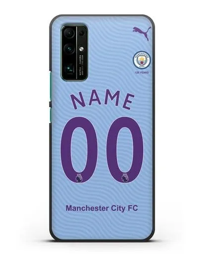 Именной чехол ФК Манчестер Сити с фамилией и номером (сезон 2019-2020) голубая форма силиконовый для Honor 30