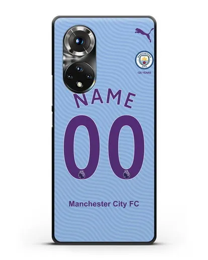 Именной чехол ФК Манчестер Сити с фамилией и номером (сезон 2019-2020) голубая форма силиконовый для Honor 50