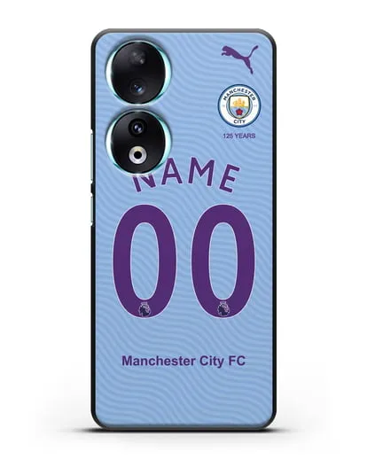 Именной чехол ФК Манчестер Сити с фамилией и номером (сезон 2019-2020) голубая форма силиконовый для Honor 90