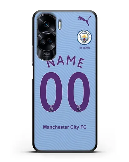 Именной чехол ФК Манчестер Сити с фамилией и номером (сезон 2019-2020) голубая форма силиконовый для Honor 90 Lite