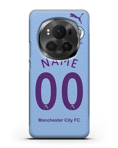 Именной чехол ФК Манчестер Сити с фамилией и номером (сезон 2019-2020) голубая форма силиконовый для Honor Magic 6 Pro