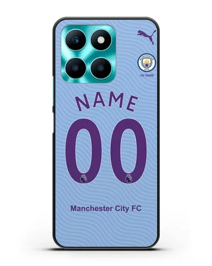 Именной чехол ФК Манчестер Сити с фамилией и номером (сезон 2019-2020) голубая форма силиконовый для Honor X6a