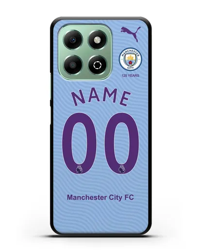 Именной чехол ФК Манчестер Сити с фамилией и номером (сезон 2019-2020) голубая форма силиконовый для Honor X6b