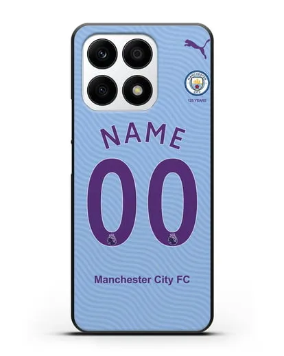 Именной чехол ФК Манчестер Сити с фамилией и номером (сезон 2019-2020) голубая форма силиконовый для Honor X8a