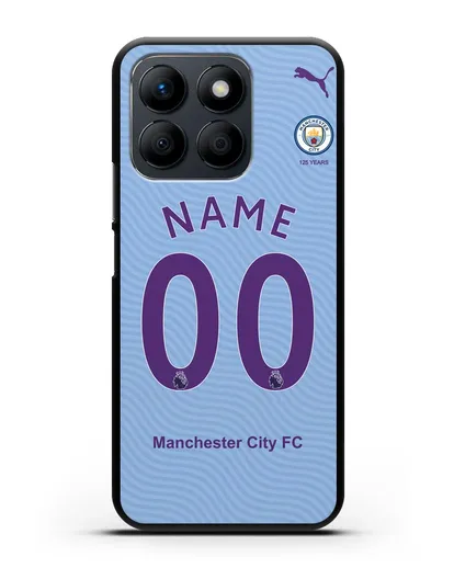 Именной чехол ФК Манчестер Сити с фамилией и номером (сезон 2019-2020) голубая форма силиконовый для Honor X8b