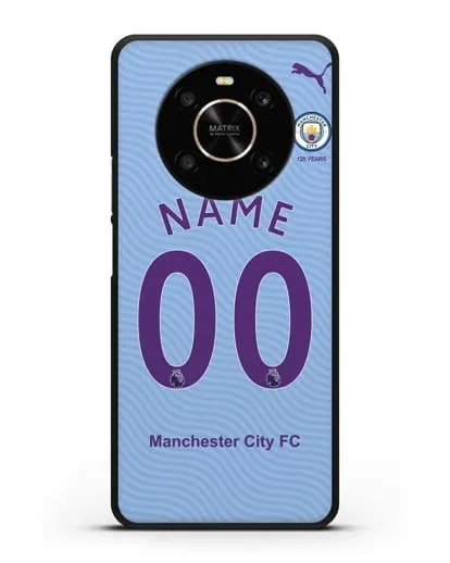 Именной чехол ФК Манчестер Сити с фамилией и номером (сезон 2019-2020) голубая форма силиконовый для Honor X9