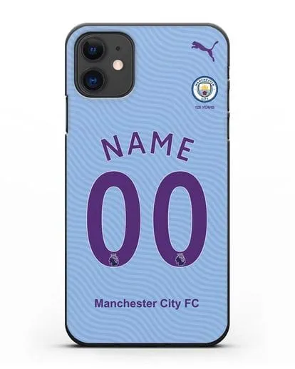 Именной чехол ФК Манчестер Сити с фамилией и номером (сезон 2019-2020) голубая форма силиконовый для iPhone 11
