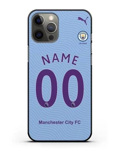 Именной чехол ФК Манчестер Сити с фамилией и номером (сезон 2019-2020) голубая форма силиконовый для iPhone 12 Pro Max