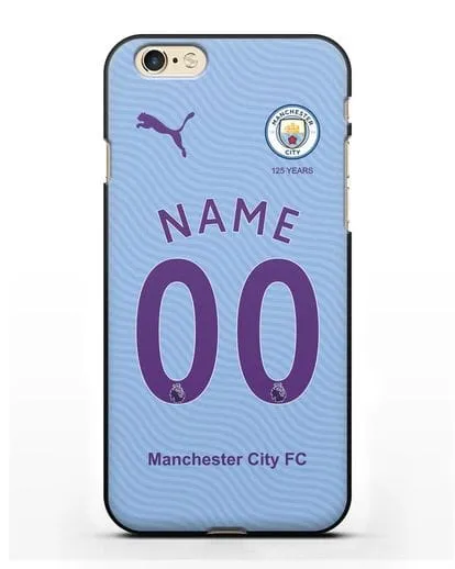 Именной чехол ФК Манчестер Сити с фамилией и номером (сезон 2019-2020) голубая форма силиконовый для iPhone 6