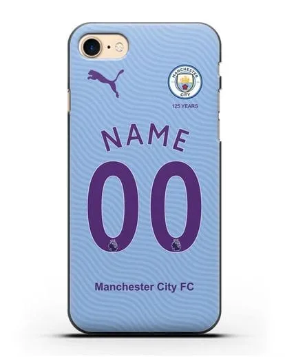 Именной чехол ФК Манчестер Сити с фамилией и номером (сезон 2019-2020) голубая форма силиконовый для iPhone 7
