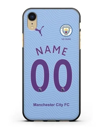 Именной чехол ФК Манчестер Сити с фамилией и номером (сезон 2019-2020) голубая форма силиконовый для iPhone XR