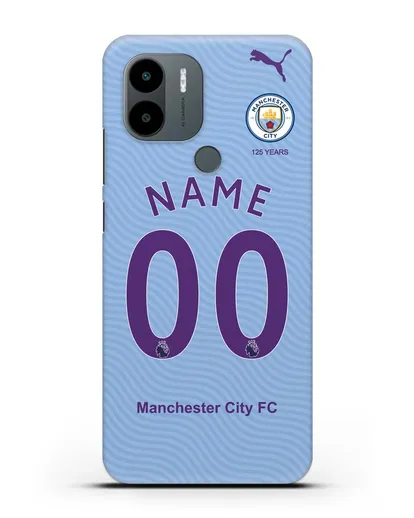Именной чехол ФК Манчестер Сити с фамилией и номером (сезон 2019-2020) голубая форма силиконовый для Xiaomi Poco C51