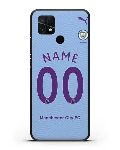 Именной чехол ФК Манчестер Сити с фамилией и номером (сезон 2019-2020) голубая форма силиконовый для Xiaomi Poco C40