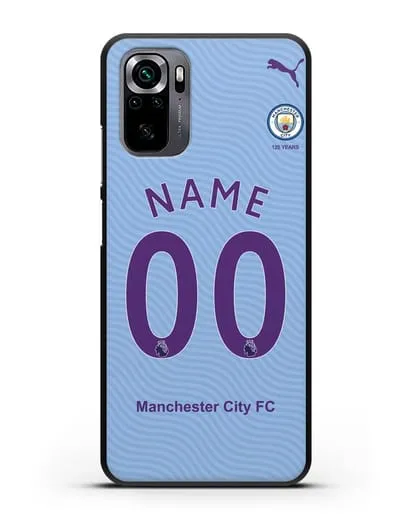 Именной чехол ФК Манчестер Сити с фамилией и номером (сезон 2019-2020) голубая форма силиконовый для Xiaomi Poco M5s