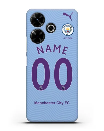 Именной чехол ФК Манчестер Сити с фамилией и номером (сезон 2019-2020) голубая форма силиконовый для Xiaomi Poco M6