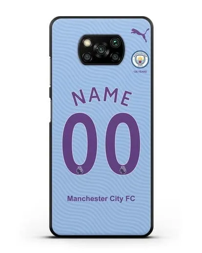 Именной чехол ФК Манчестер Сити с фамилией и номером (сезон 2019-2020) голубая форма силиконовый для Xiaomi Poco X3