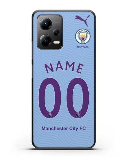 Именной чехол ФК Манчестер Сити с фамилией и номером (сезон 2019-2020) голубая форма силиконовый для Xiaomi Poco X5