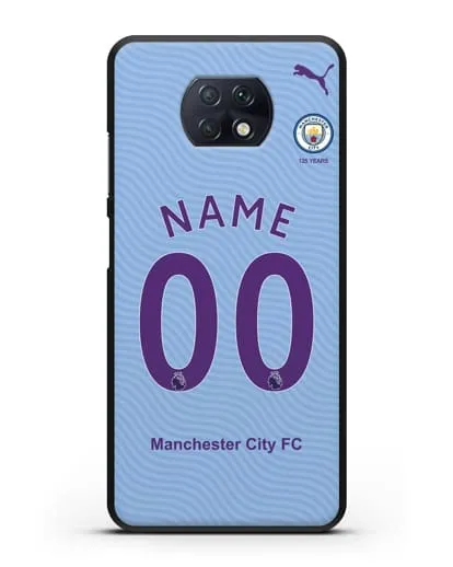Именной чехол ФК Манчестер Сити с фамилией и номером (сезон 2019-2020) голубая форма силиконовый для Xiaomi Redmi Note 9T