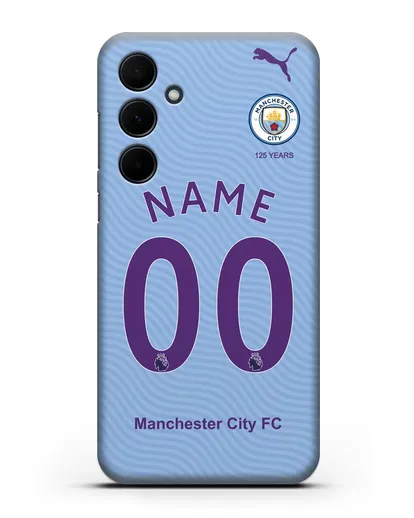 Именной чехол ФК Манчестер Сити с фамилией и номером (сезон 2019-2020) голубая форма силиконовый для Samsung Galaxy A35 [SM-A356]