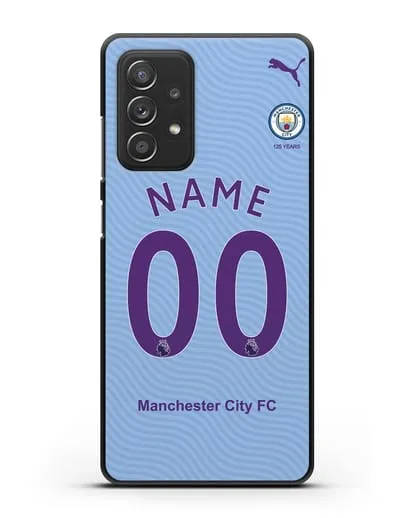 Именной чехол ФК Манчестер Сити с фамилией и номером (сезон 2019-2020) голубая форма силиконовый для Samsung Galaxy A53