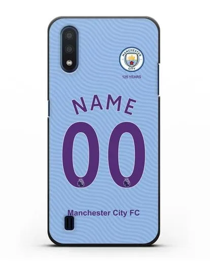 Именной чехол ФК Манчестер Сити с фамилией и номером (сезон 2019-2020) голубая форма силиконовый для Samsung Galaxy M01 [SM-M015F]