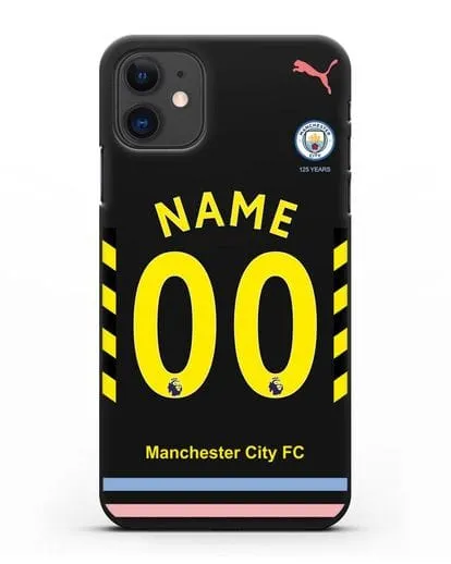 Именной чехол ФК Манчестер Сити с фамилией и номером (сезон 2019-2020) черная форма силиконовый для iPhone 11