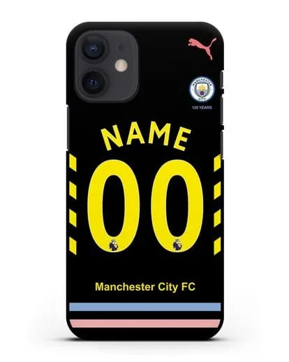 Именной чехол ФК Манчестер Сити с фамилией и номером (сезон 2019-2020) черная форма силиконовый для iPhone 12 mini