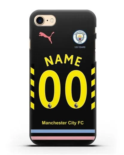 Именной чехол ФК Манчестер Сити с фамилией и номером (сезон 2019-2020) черная форма силиконовый для iPhone 8