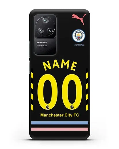 Именной чехол ФК Манчестер Сити с фамилией и номером (сезон 2019-2020) черная форма силиконовый для Xiaomi Poco F4