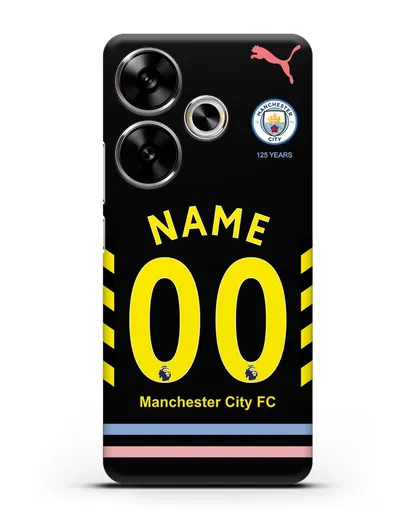 Именной чехол ФК Манчестер Сити с фамилией и номером (сезон 2019-2020) черная форма силиконовый для Xiaomi Poco F6