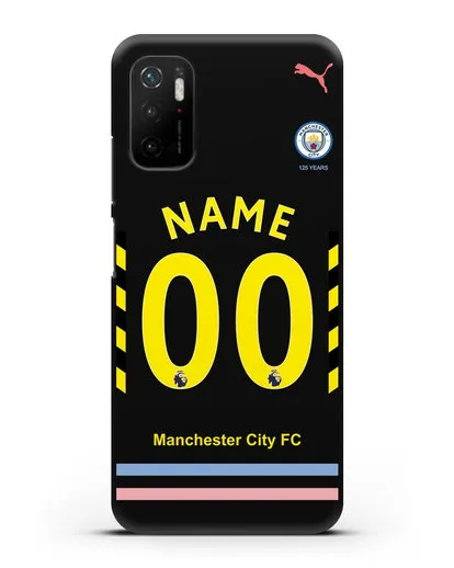 Именной чехол ФК Манчестер Сити с фамилией и номером (сезон 2019-2020) черная форма силиконовый для Xiaomi Poco M3 Pro