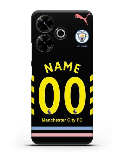 Именной чехол ФК Манчестер Сити с фамилией и номером (сезон 2019-2020) черная форма силиконовый для Xiaomi Poco M6