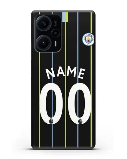 Именной чехол ФК Манчестер Сити с фамилией и номером (сезон 2018-2019) черная форма силиконовый для Xiaomi Poco F5