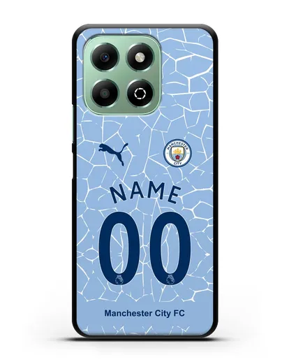 Именной чехол ФК Манчестер Сити с фамилией и номером (сезон 2020-2021) домашняя форма силиконовый для Honor X6b